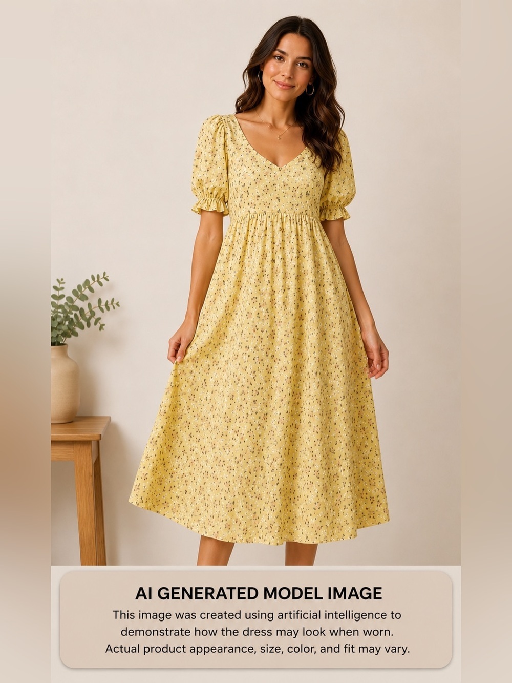 Faithfull the Brand Yellow Casual Puff Sleeve Sundress Floral Print